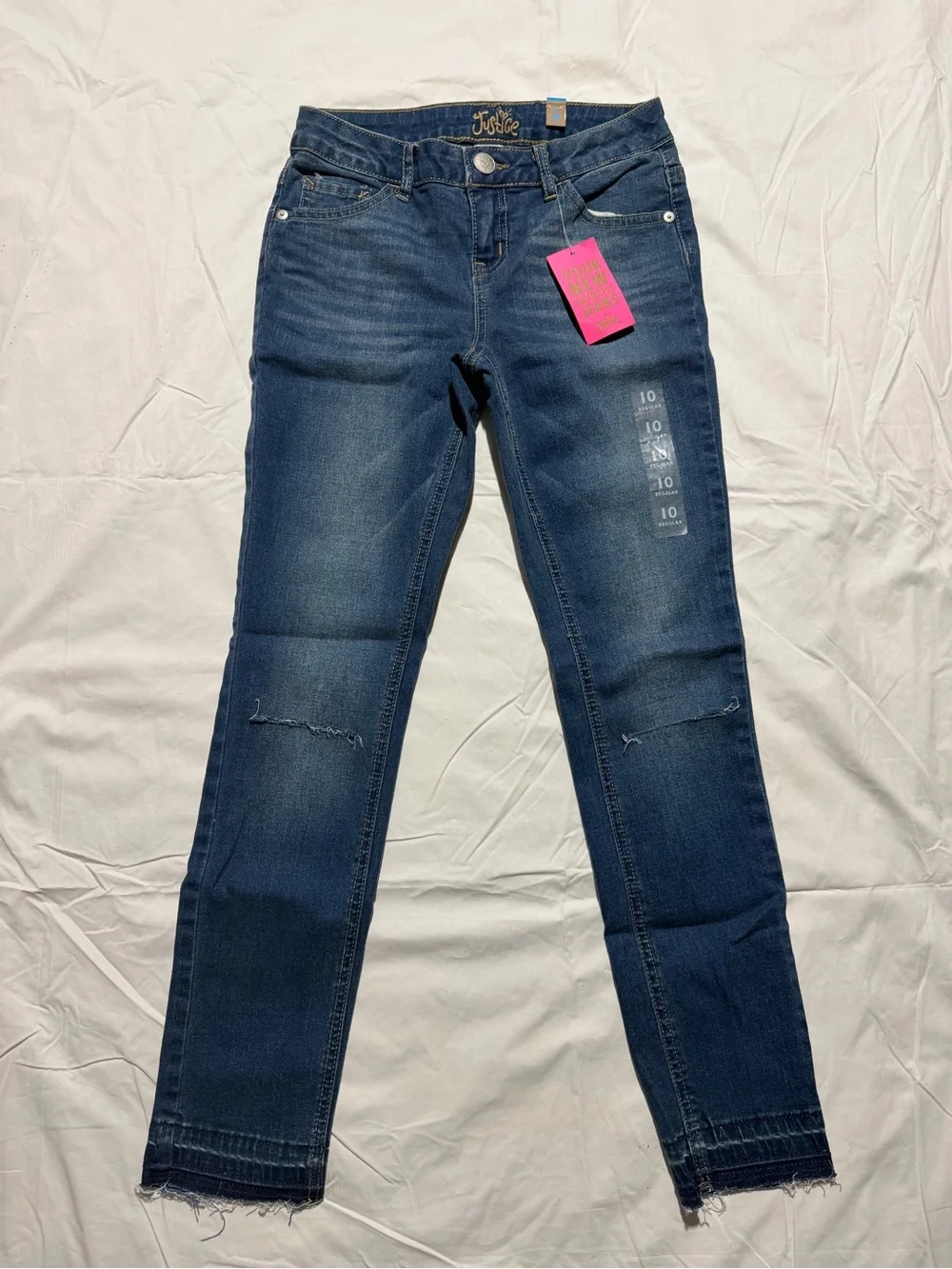 NWT Justice Girls Simply Low Jeggings Jeans Size 10 Regular Wash Distressed Hem